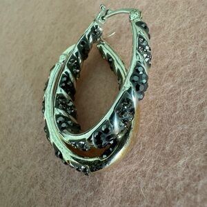 925 Silver over Brass and Marcasite and Crystal Oval Hoop Earrings EC